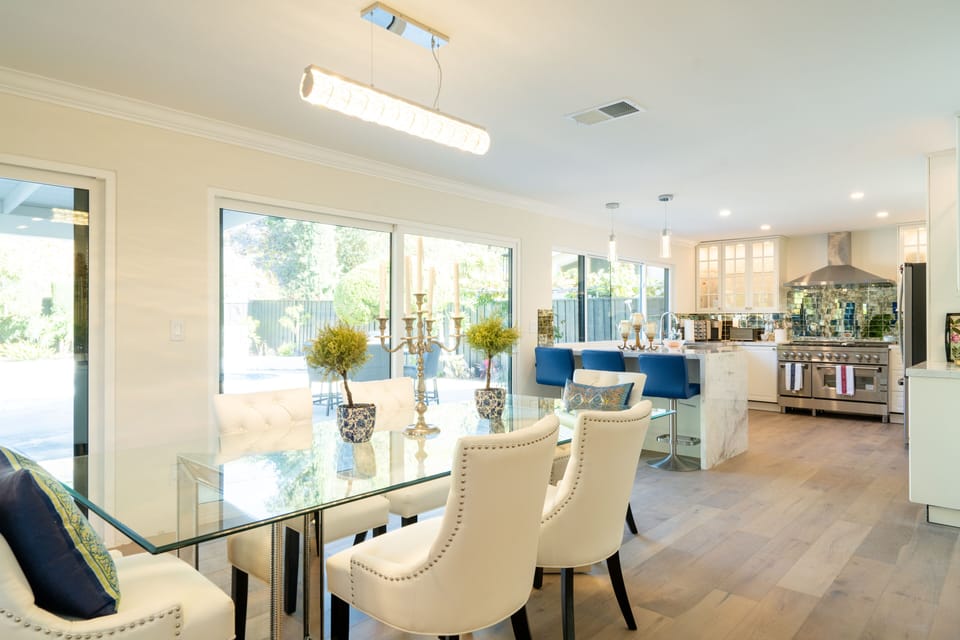 Formal dining overlooking the pool