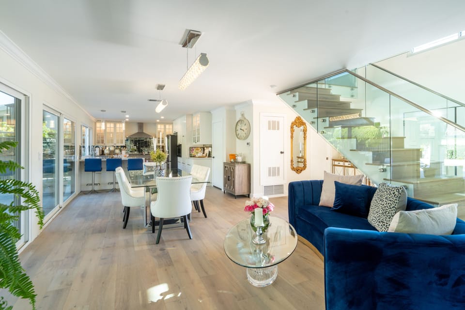 Open plan downstairs with formal dining