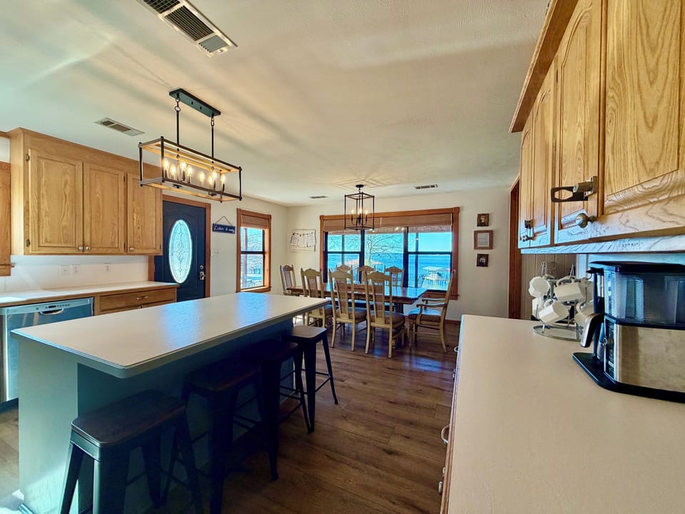 kitchen looking out towards the lake