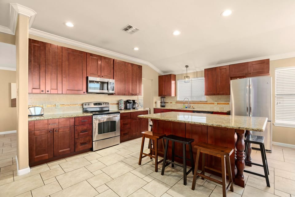 Kitchen with large island.