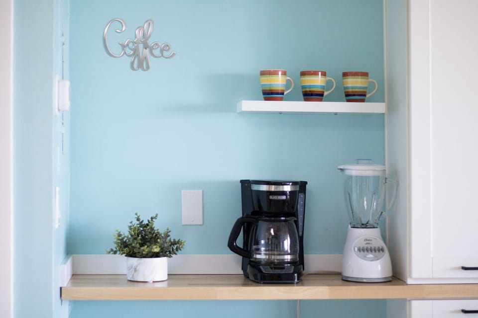 Coffee nook with storage and a cozy spot for your morning brew