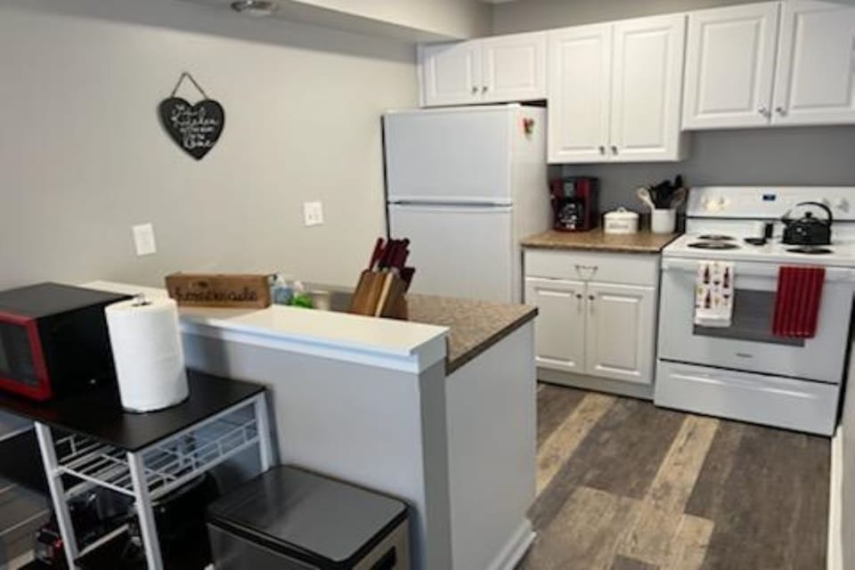 Fully stocked kitchen.