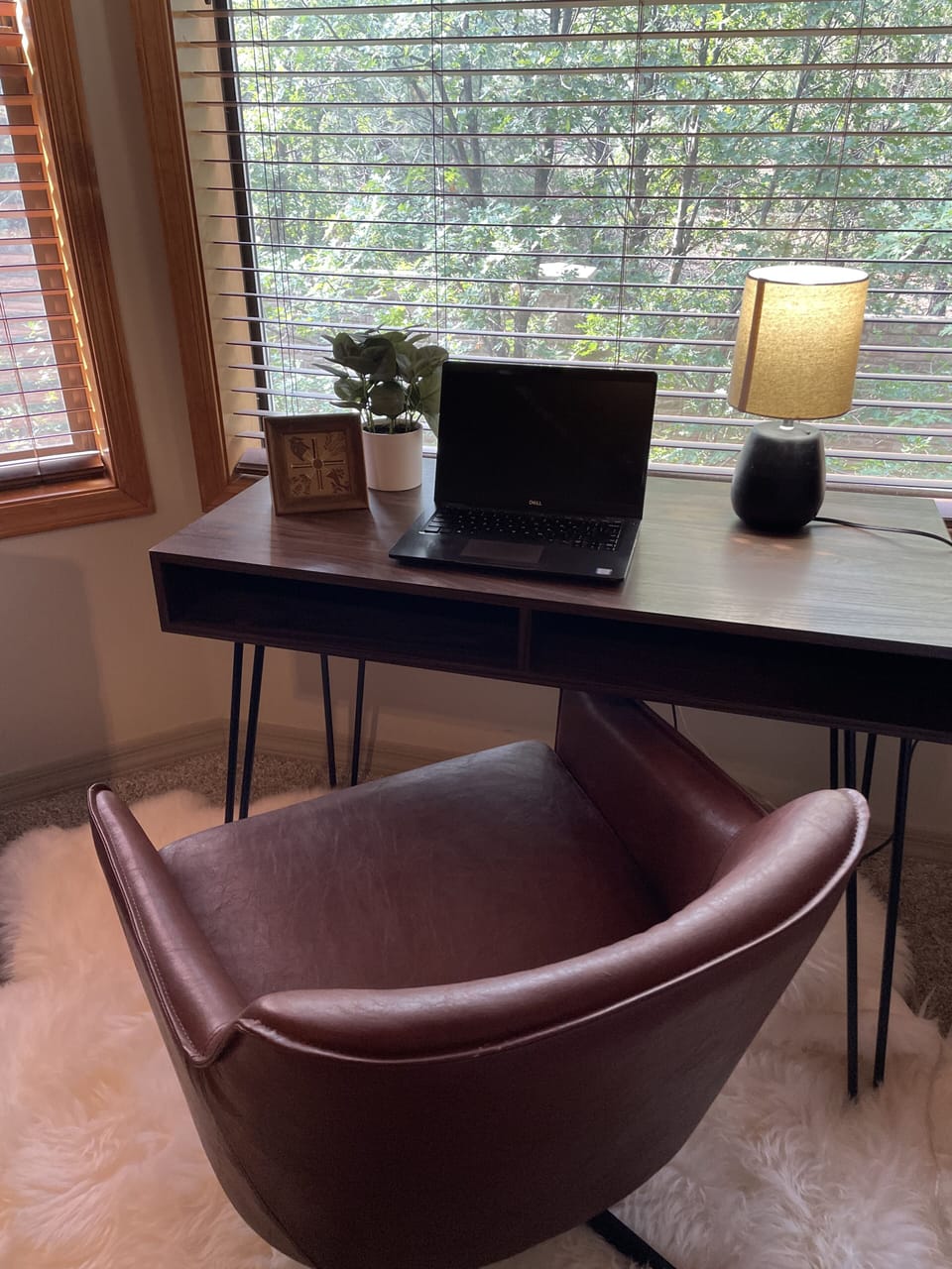Work with a view! Convenient desk area in a quiet bay window of the primary room