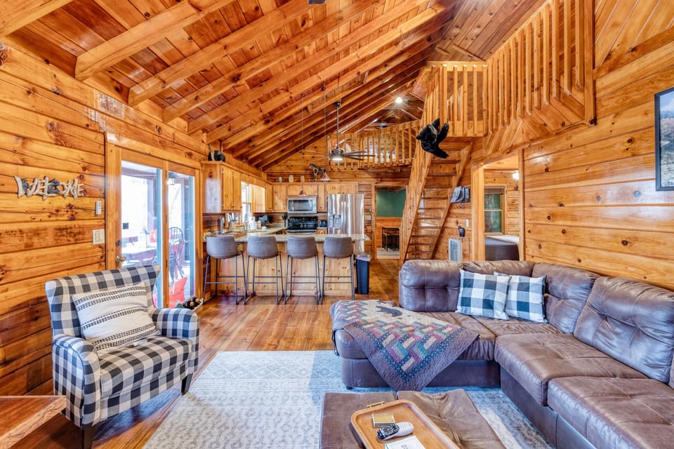 Comfortable and open living room and kitchen.