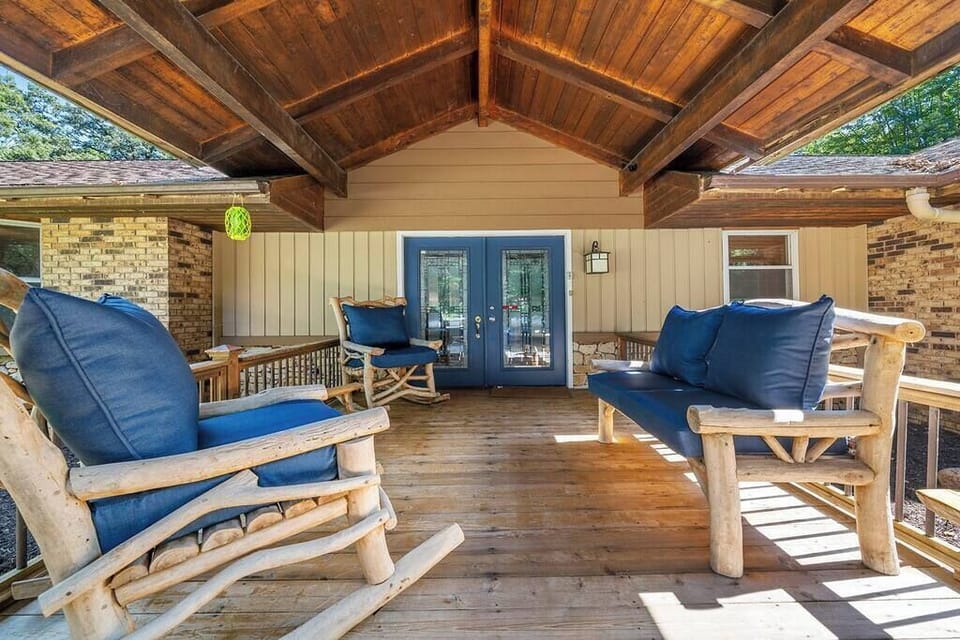 Morning coffee on the front porch in the overstuffed, comfy outdoor furniture is the perfect way to start your day.