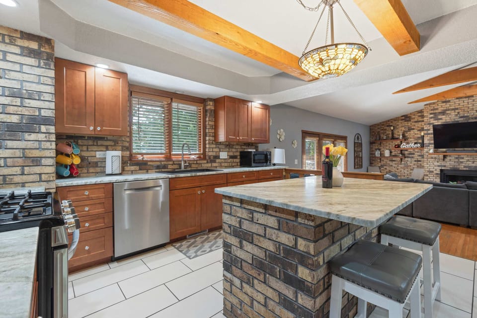 Fully stocked kitchen with everything you need to prepare a home cooked meal.