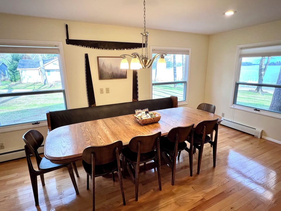 Dining Room- 6 dining chairs plus bench for 4, as well as 3 bar stools.