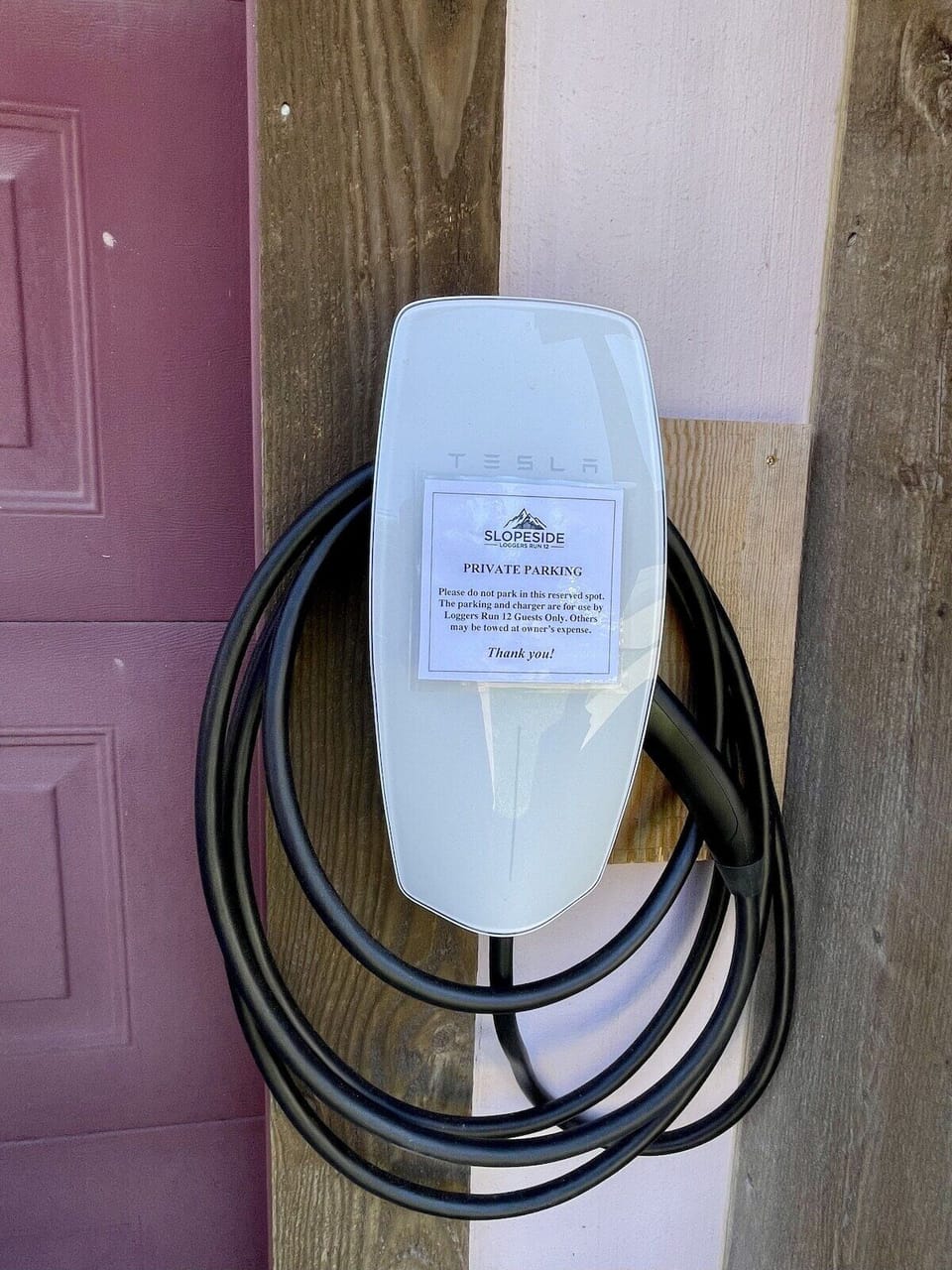 Private Tesla charger in driveway - the only Loggers 12 with a charger so far!