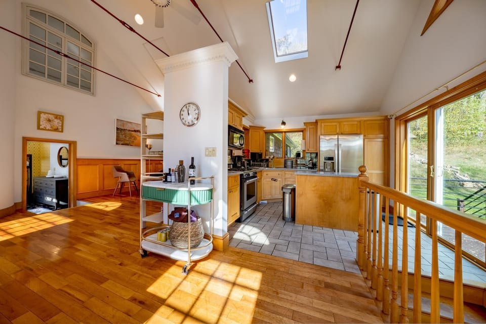 Our open living room and kitchen area.