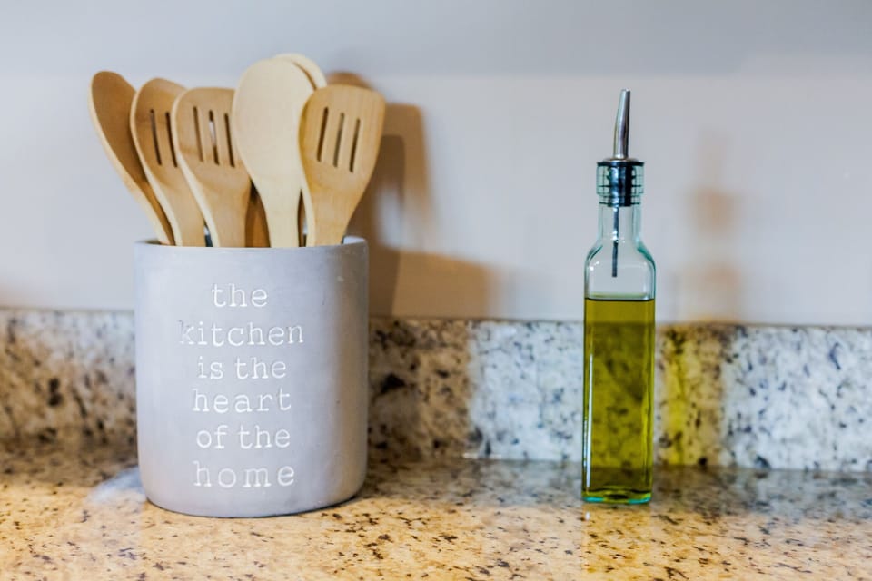 Kitchen is fully equipped with pots, pans and dining utensils.
