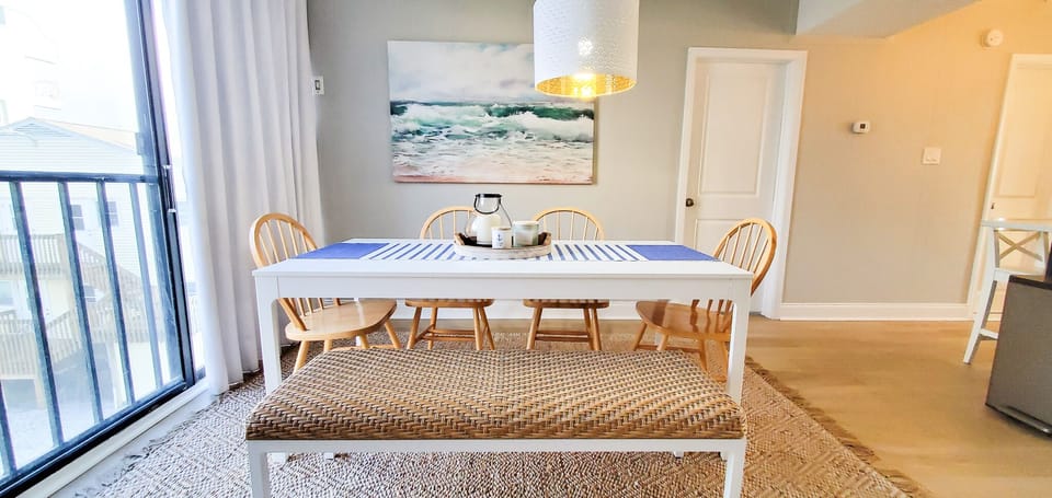 Dining room table extends to fit the entire family. Add'l seating in bedrooms.