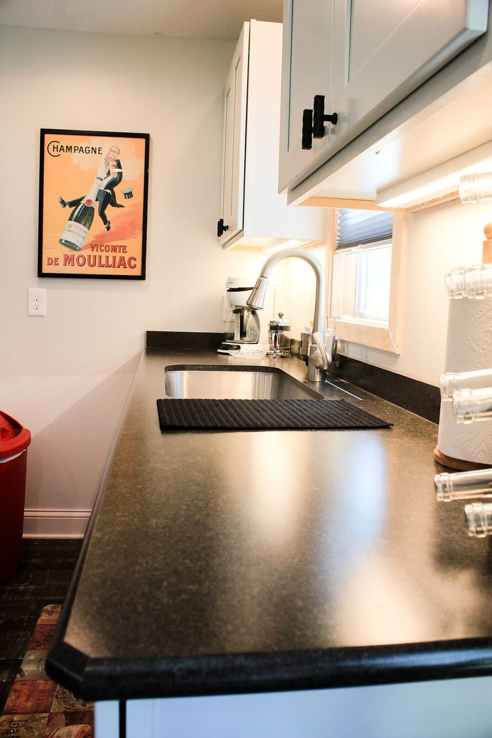 Plenty of countertop and cabinet space in a new well appointed kitchen.