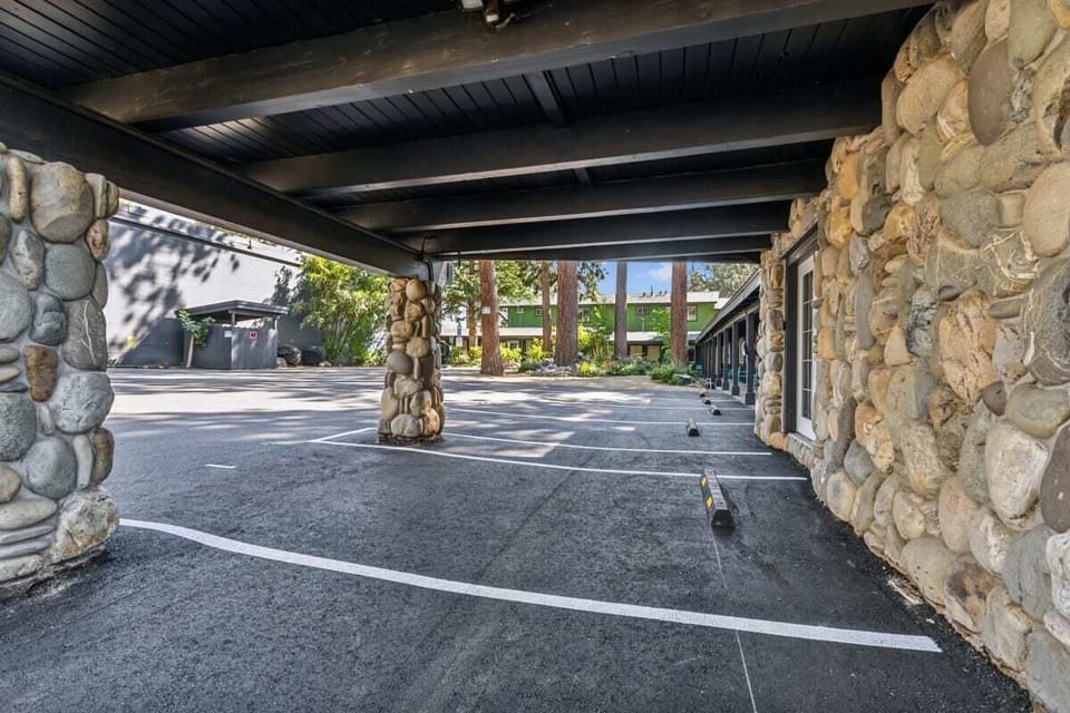 Private parking lot with individual guest spaces