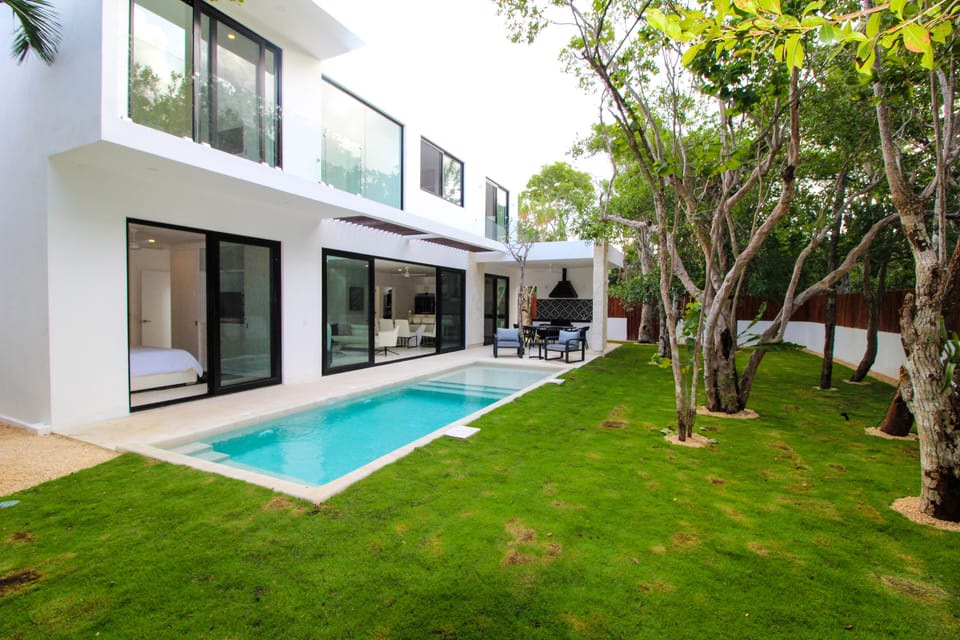 Enjoy a serene backyard retreat with a sparkling pool