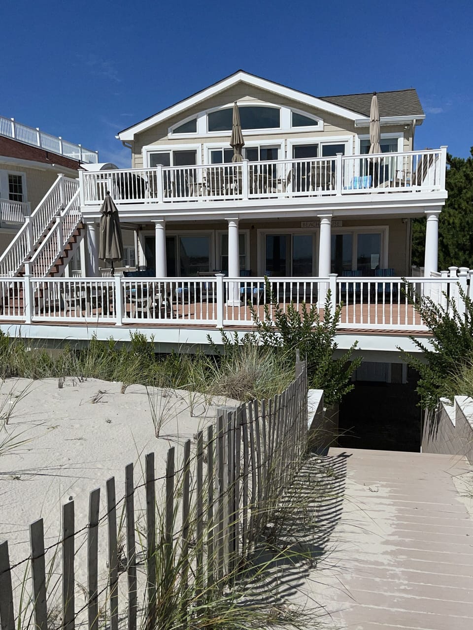 Beach view of the house from your private beach access board walk.