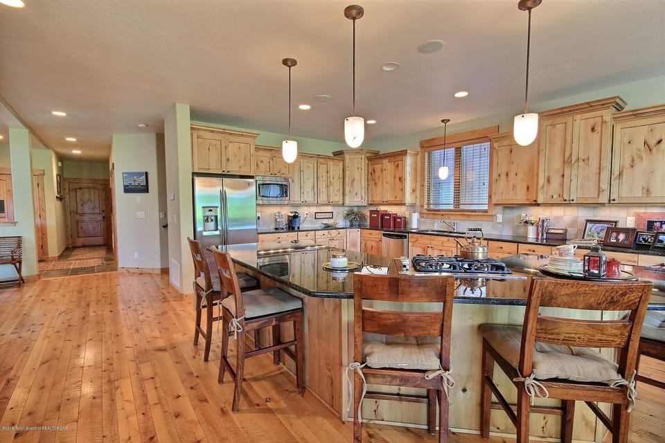 Large kitchen island that seats five.