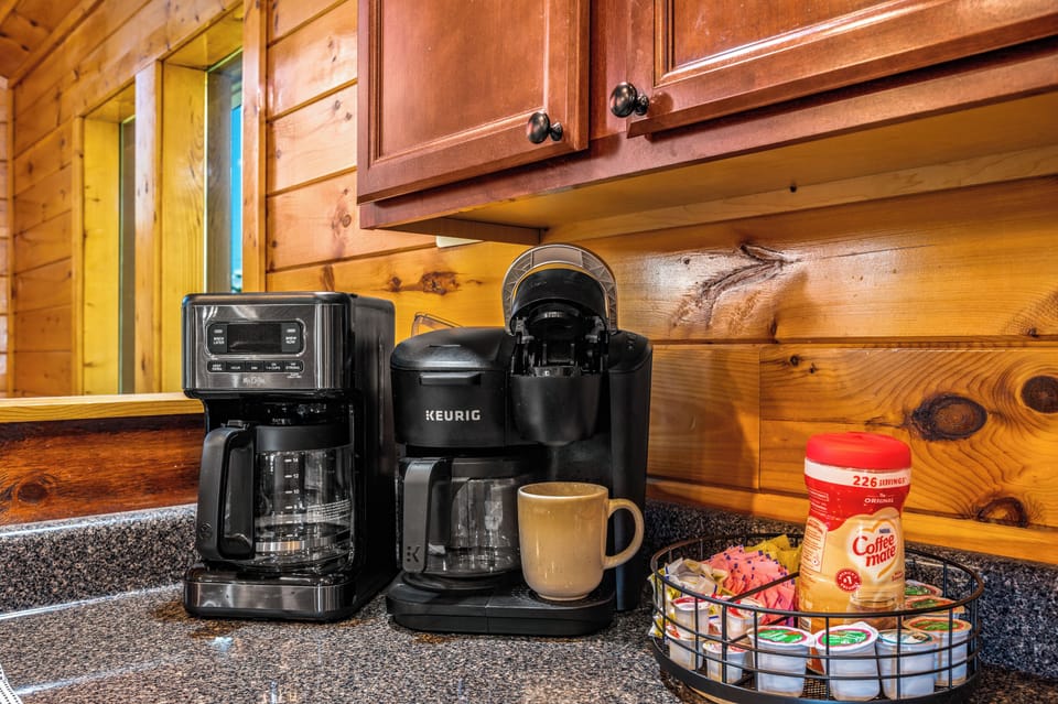 Coffee Station – A well-stocked coffee bar with multiple brewers