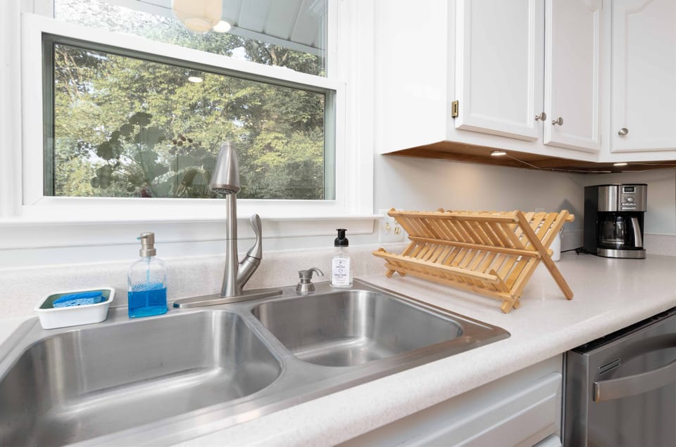 Kitchen sink with outdoor view
