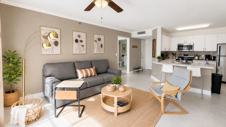Seamless indoor-outdoor living with calming tones and natural light—your perfect space to slow down and recharge in Aventura.