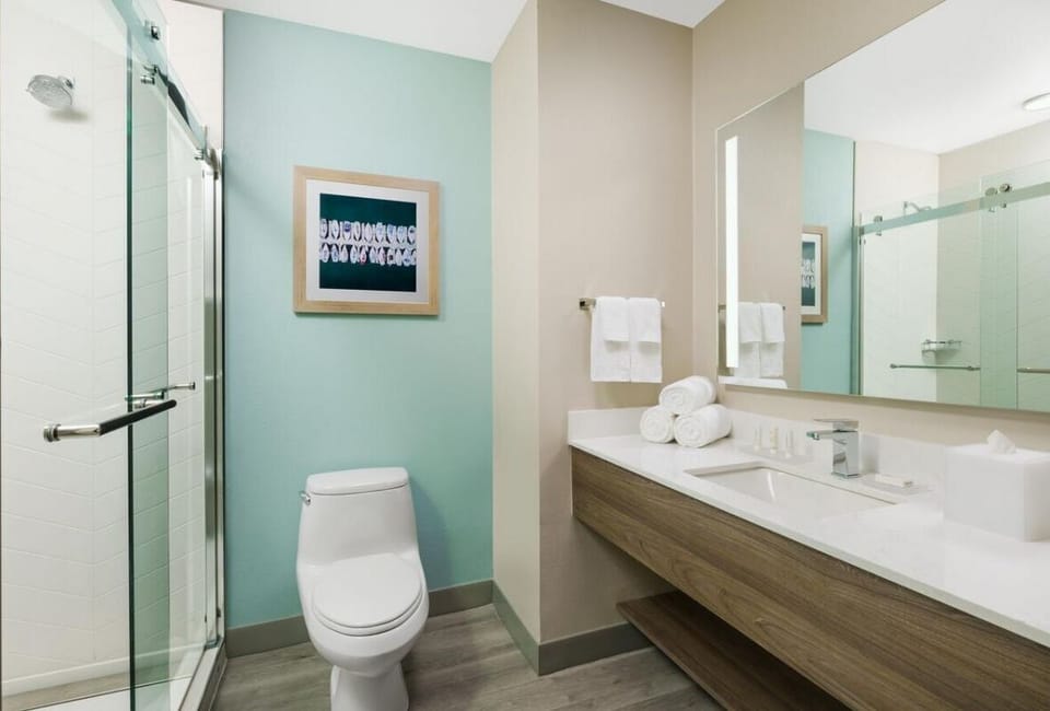 Bathroom with a shower. The essential kit and towels are provided!