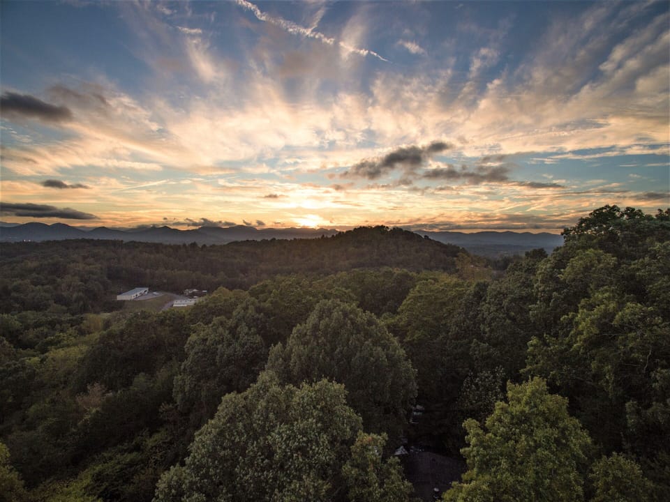 Drone shot of view at dusk
