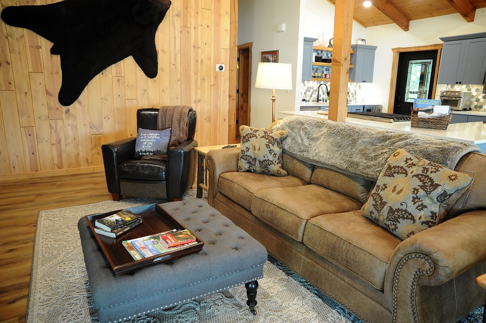 Spacious living spaces with upscale Northwoods style
