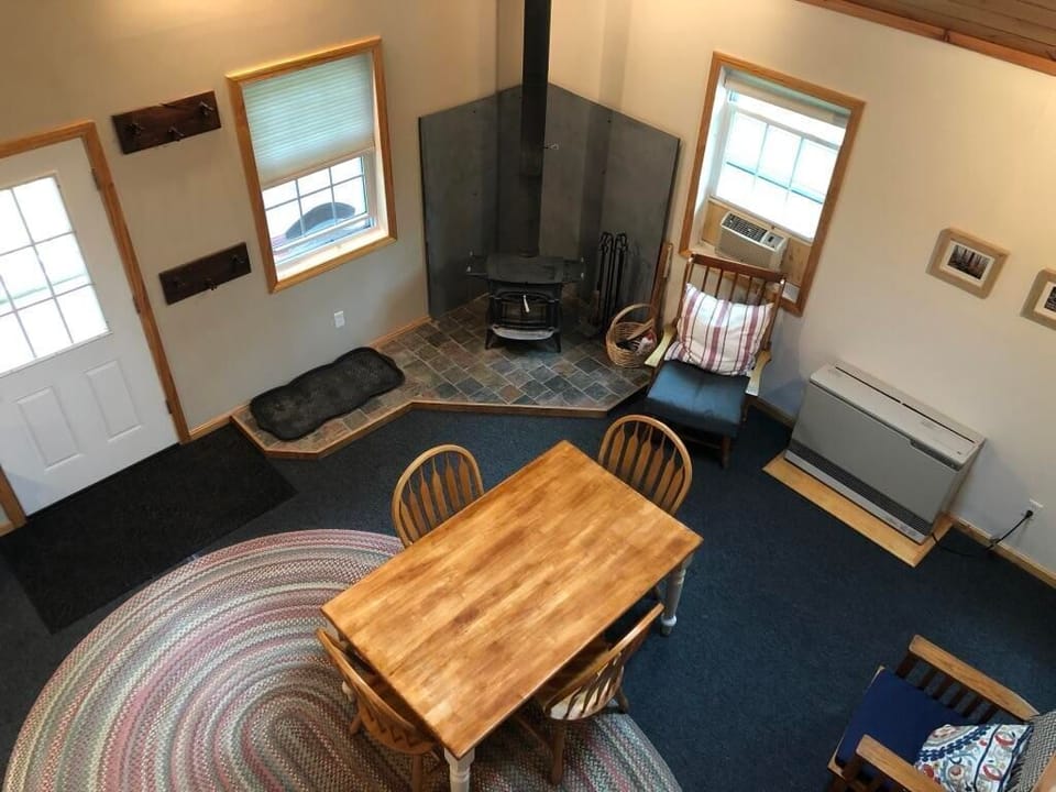 View from loft, Rinnai heater for colder weather comfort.