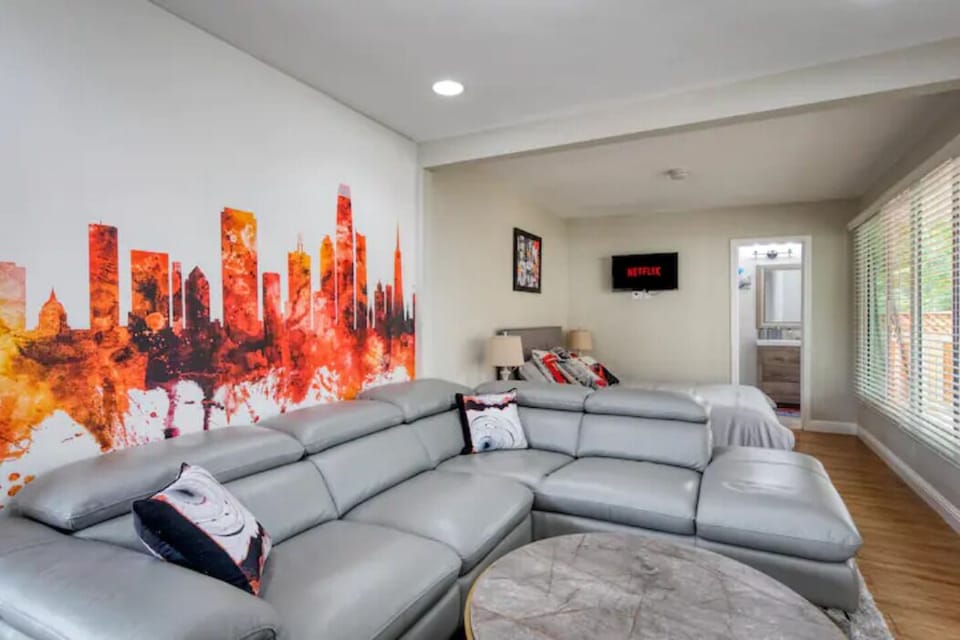 Relax with a morning cup of coffee on comfortable modern luxe couch.