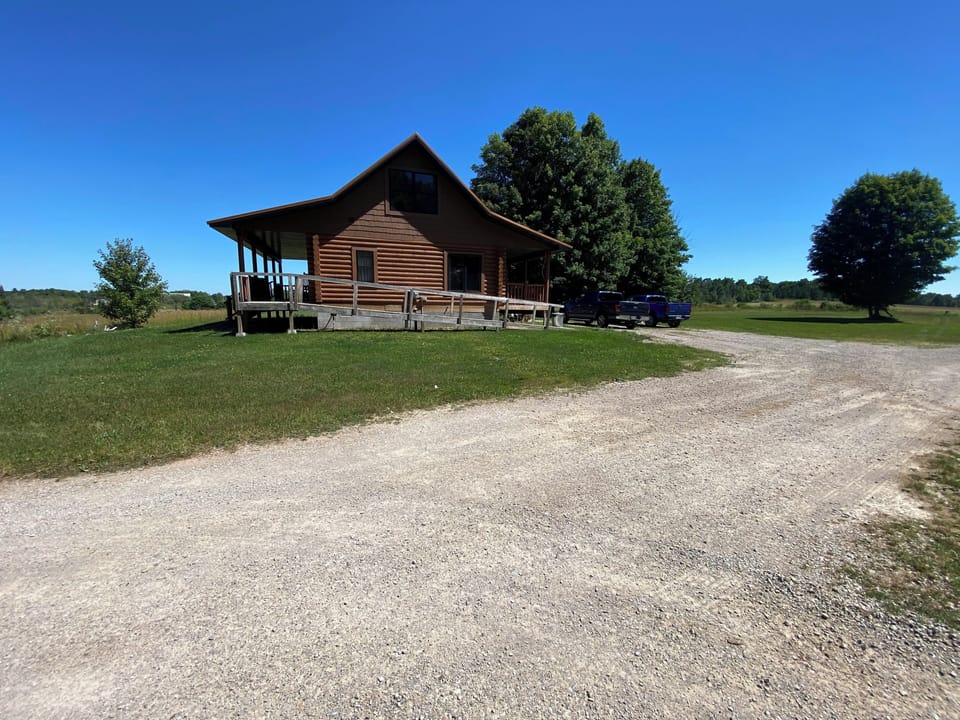 view of the side of the cabin. 
