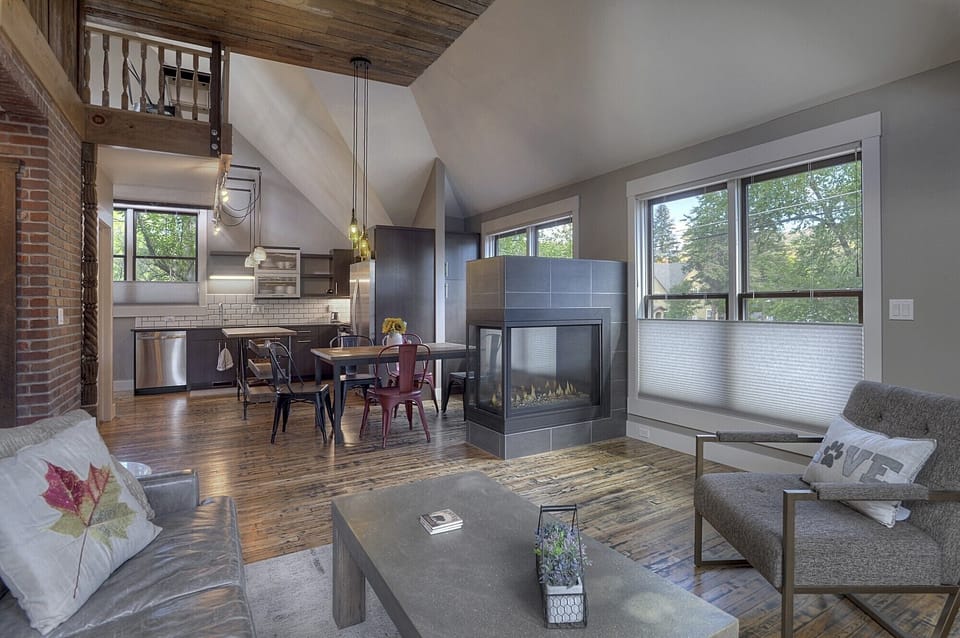 Main Living Space, Kitchen and Dining (Gas Fireplace)