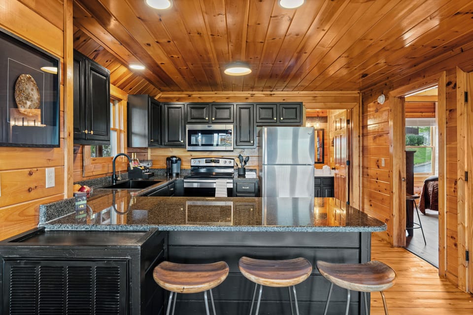 Fully equipped kitchen with stainless appliances
