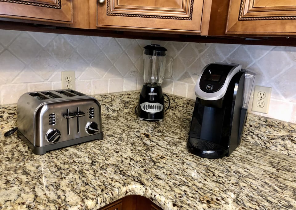 Toaster, blender, Keurig, and drip coffee