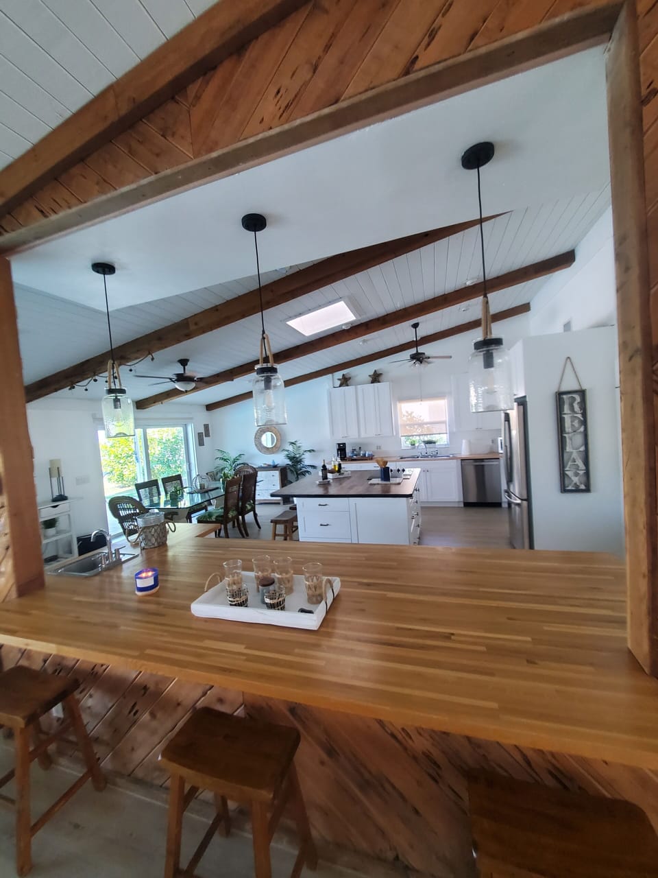 Two large kitchen islands