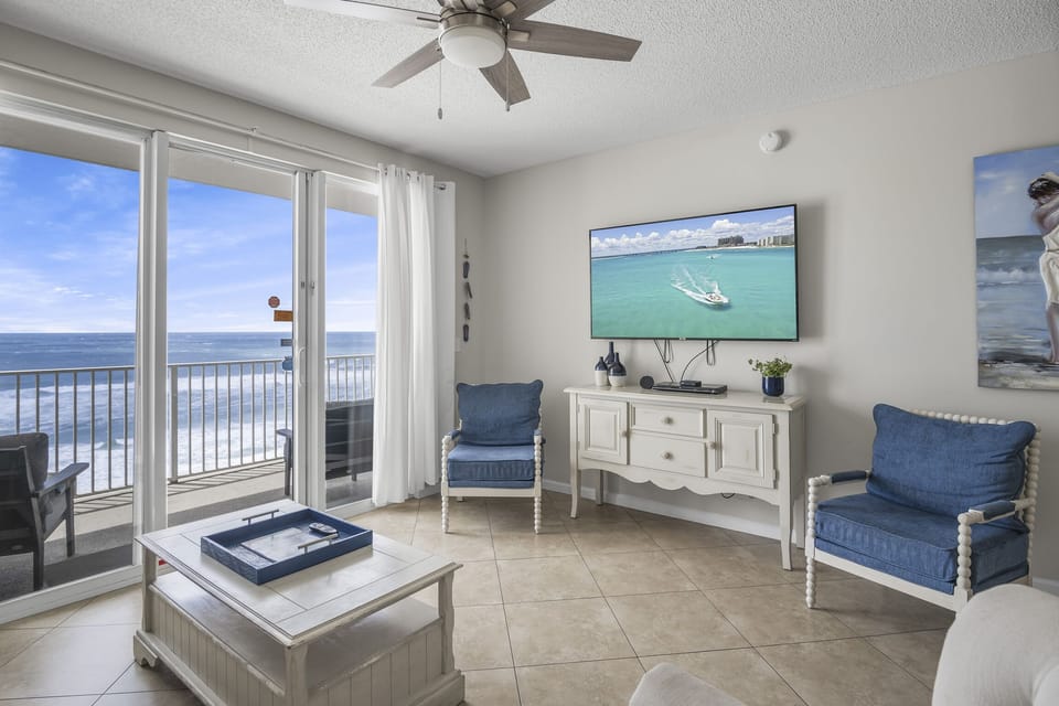 Beautiful views from the spacious and comfortable dining and living area with 65" Smart TV with easy access to Roku, Prime TV, Netflix, etc.