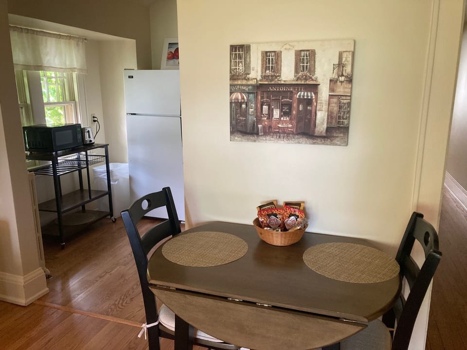 Dinette with pull up extension for seating three.