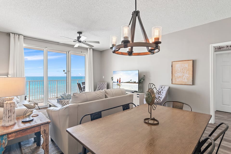 Plenty of seating space in the dining area - enjoy a meal with those Gulf views!