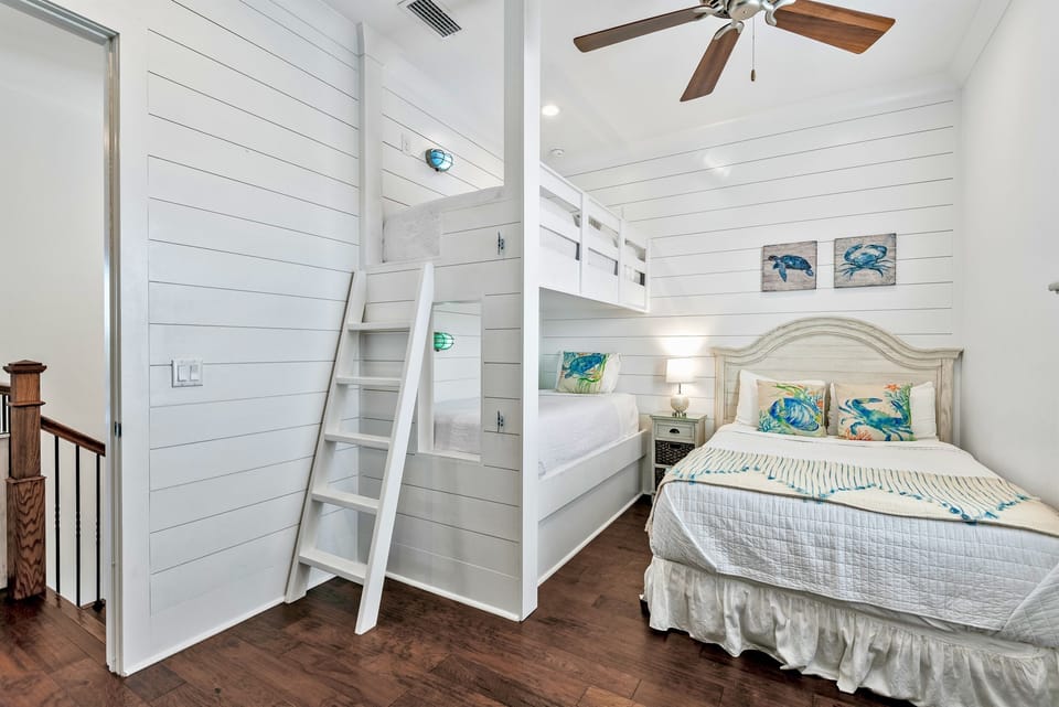 3rd Floor - Bunk room with 2 XL bunks and a full bed w/ private bath