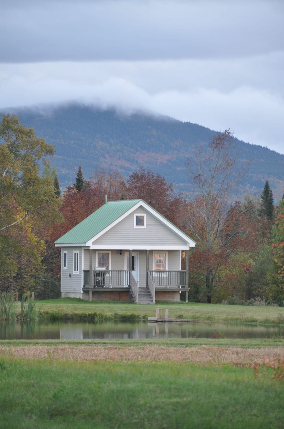 The mists shroud Mt. Chase behind the cabin