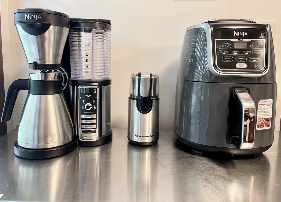 mini-size blender, coffee grinder, and air fryer for your cooking convenience.