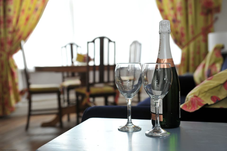 Champagne & glasses in living room