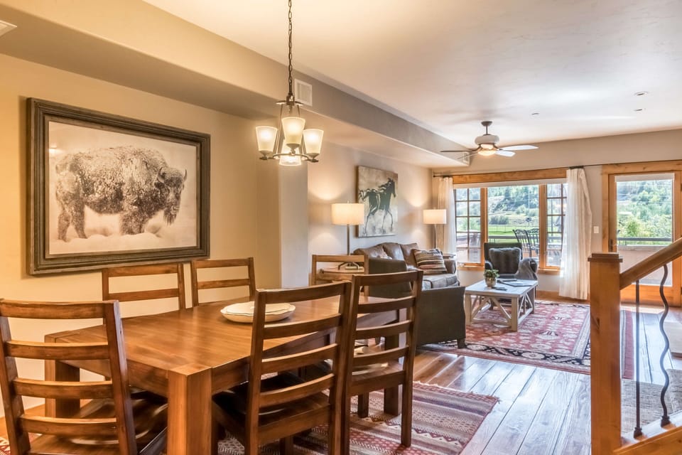 The dining area flows nicely into the living room
