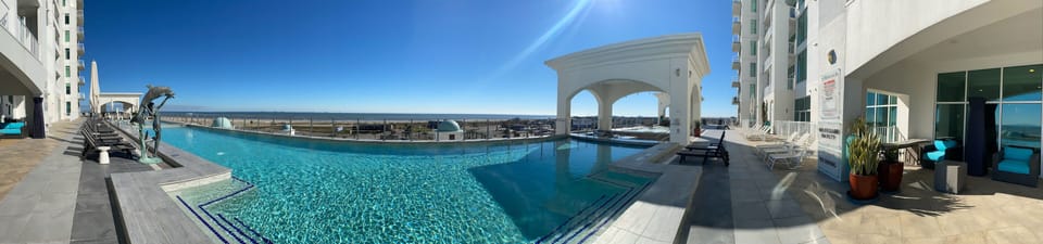 The pool is heated year round and is a favorite spot to relax and enjoy the view