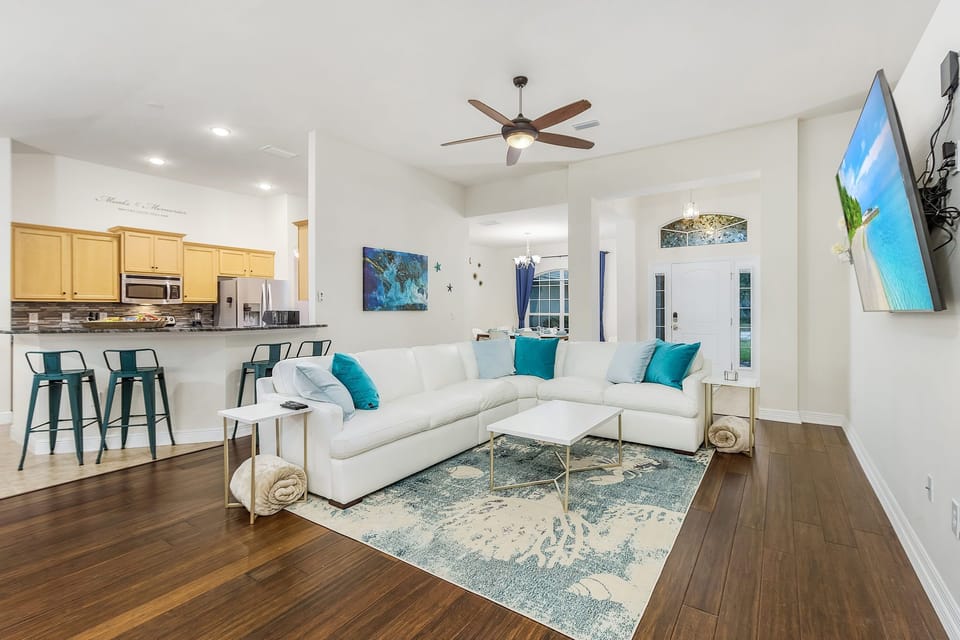 Large living room with 70" TV that has 140+ channels!