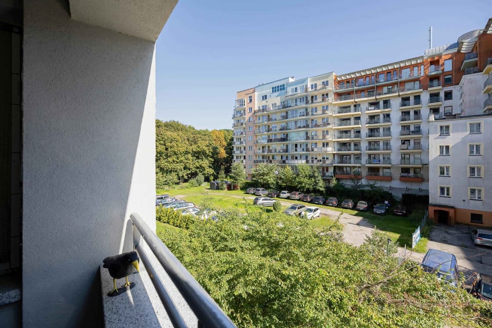 Balcony with cozy seating.
