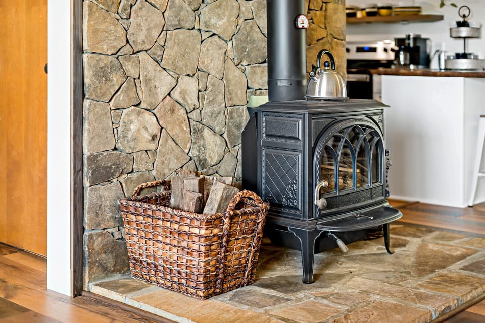 Wood burning stove; wood not provided. 