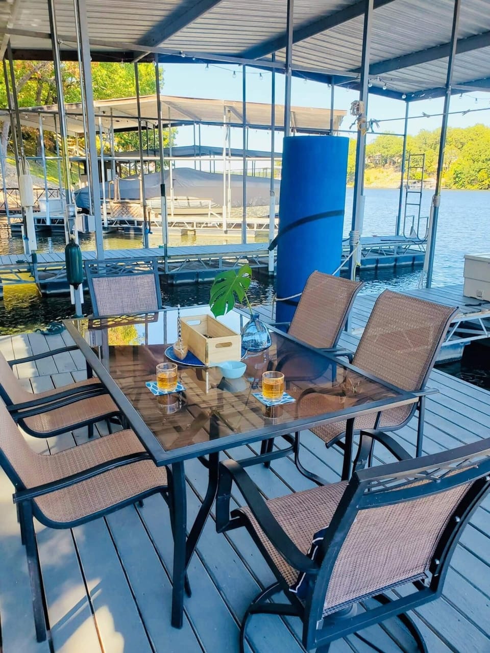 Dining area on the dock.  Lilly pad for water floating provided.