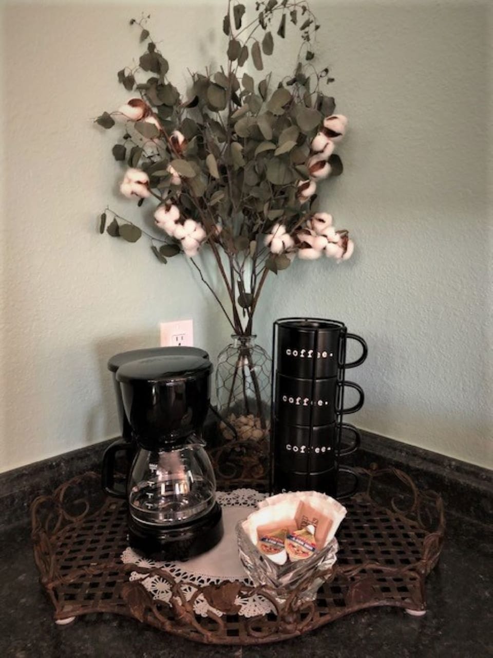 Coffee station with everything that you need to get you started in the morning.