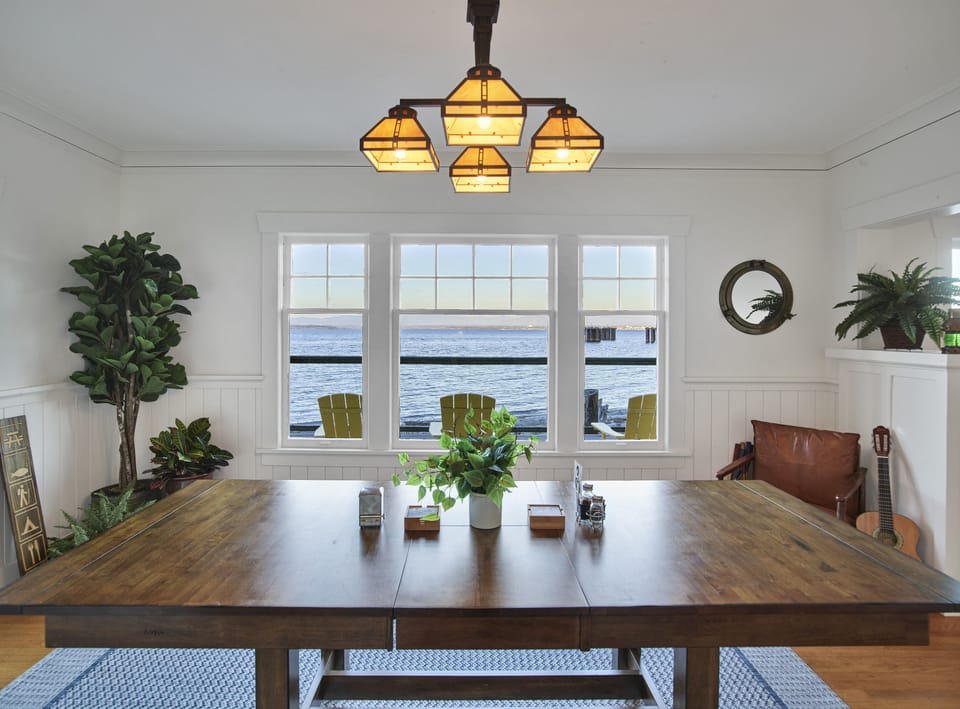 Dining room table extends to fit up to 12 people.
