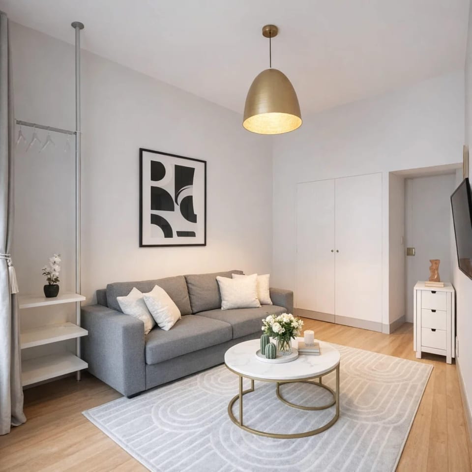 Relax in the comfortable living room with a stylish sofa