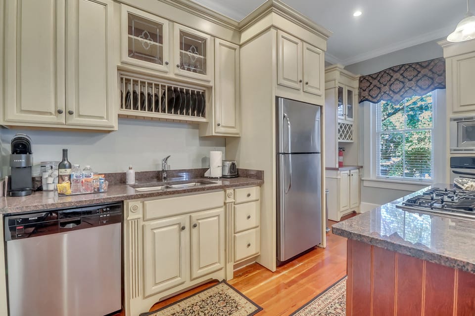 updated kitchen with gas range.